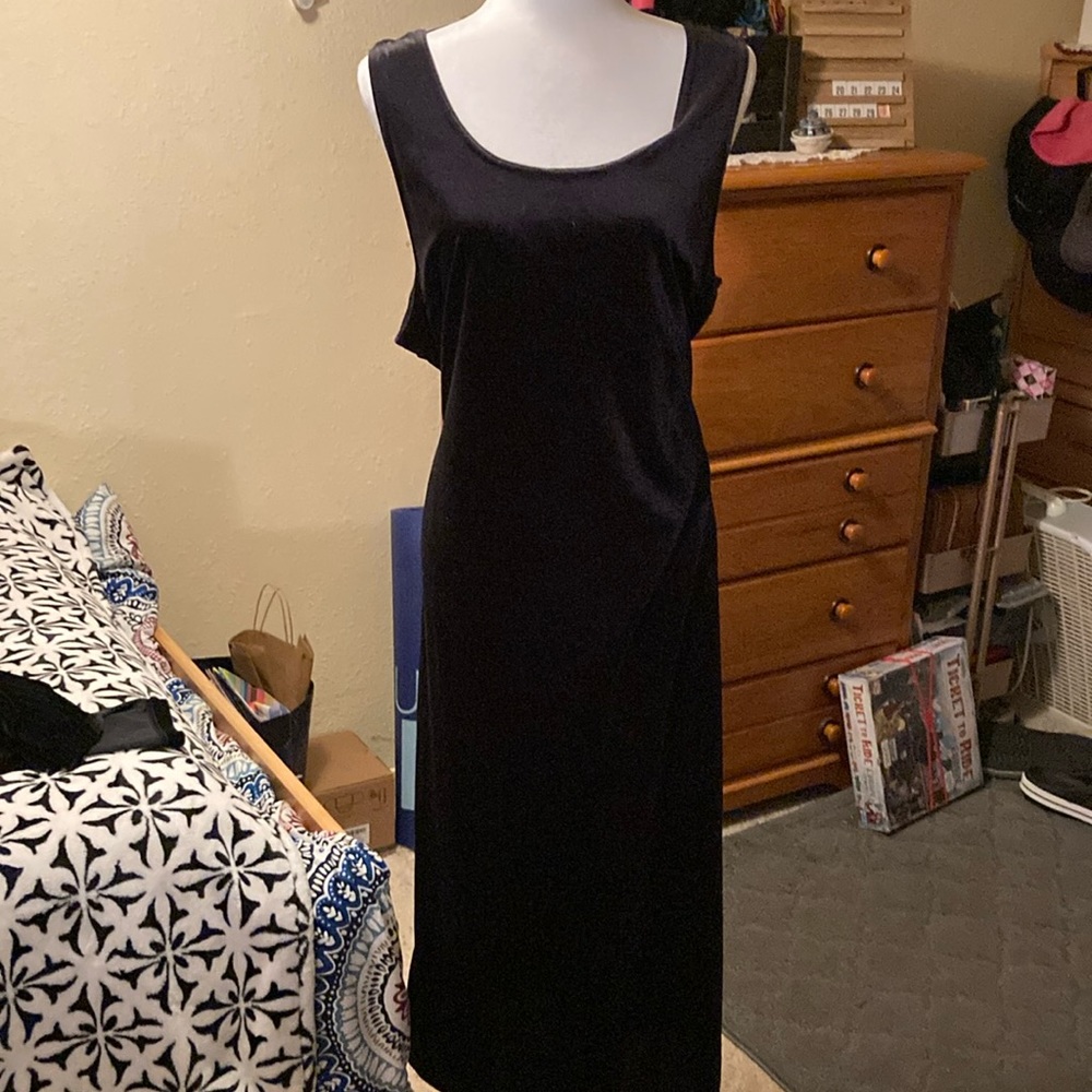 VINTAGE Michael Taylor Goth Black Pinstripe Crushed Velvet Maxi Dress Cardigan